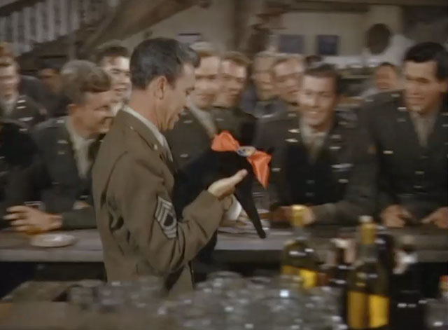 Fighter Squadron - black cat with ribbon carried by Dolan Tom D'Andrea into bar full of fighter pilots