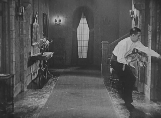 Forgotten Sweeties - longhair tabby cat carried by Thurston Charley Chase to apartment across hallway