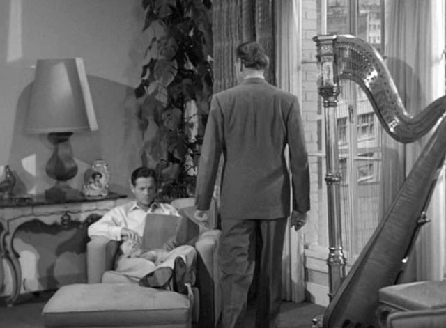 For Heaven's Sake - Jeff Robert Cunnings on chair reading script with silver Persian cat