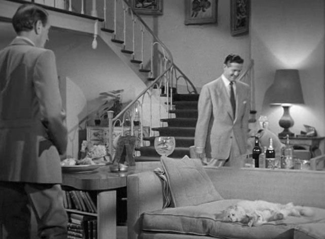 For Heaven's Sake - Jeff Robert Cunnings with Charles Slim Clifton Webb looking at silver Persian cats Alfred and Lynn on couch
