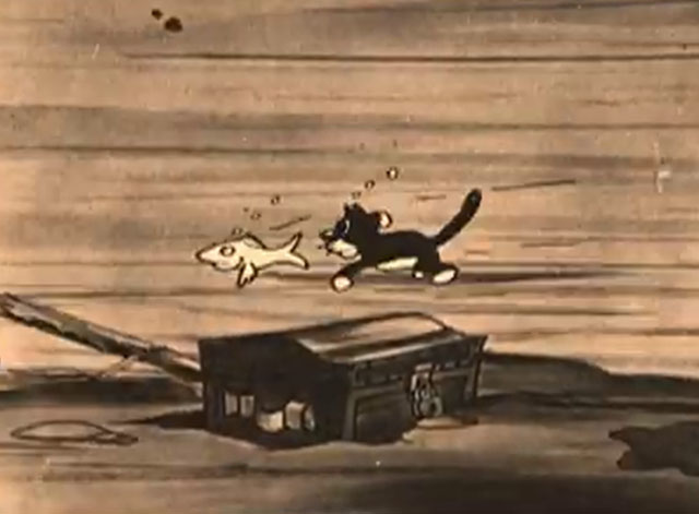 The Four Musicians of Bremen - black cartoon cat swimming after fish
