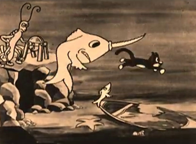 The Four Musicians of Bremen - black cartoon cat chased by swordfish