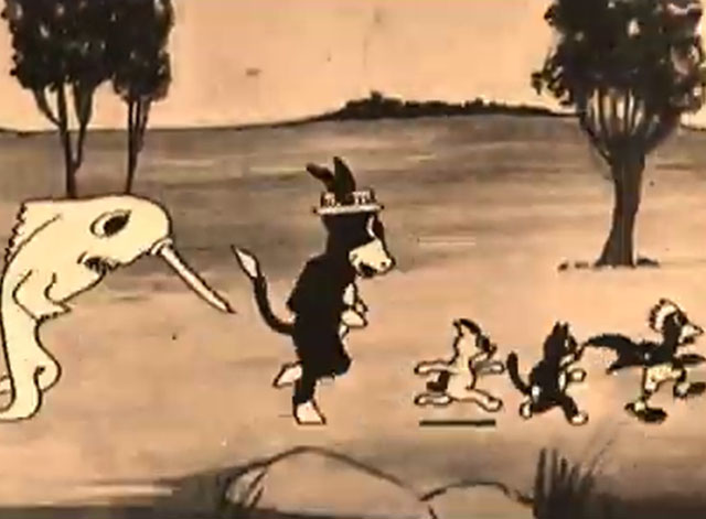 The Four Musicians of Bremen - swordfish chasing donkey, dog, rooster and black cartoon cat
