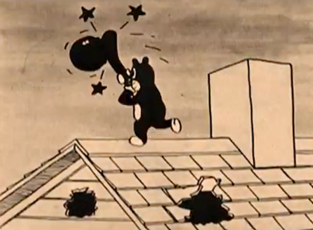 The Four Musicians of Bremen - black cartoon cat hitting cannonball with his tail
