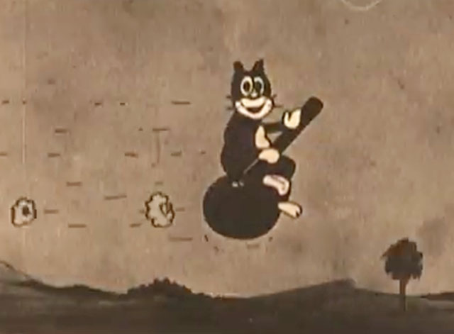 The Four Musicians of Bremen - black cartoon cat riding on cannonball