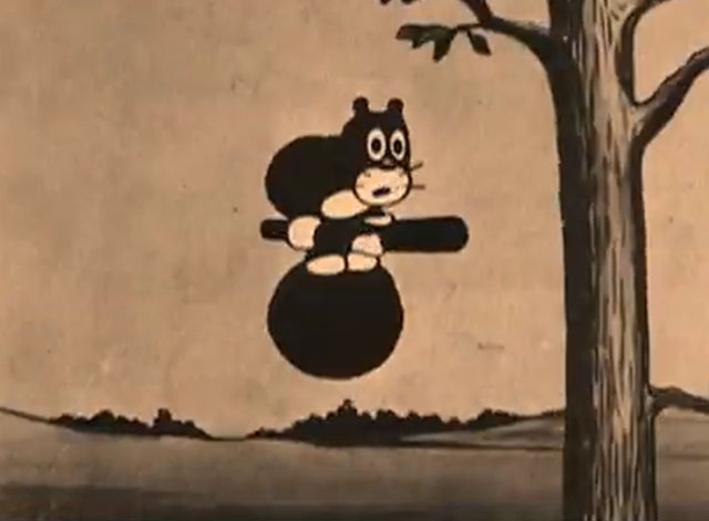 The Four Musicians of Bremen - black cartoon cat riding on cannonball