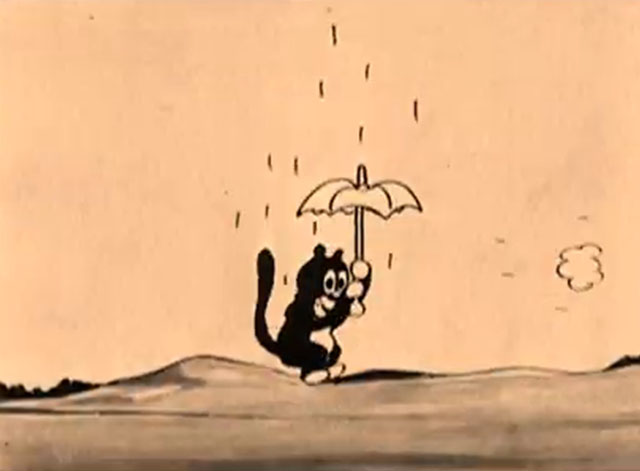 The Four Musicians of Bremen - black cartoon cat dropping from sky with umbrella