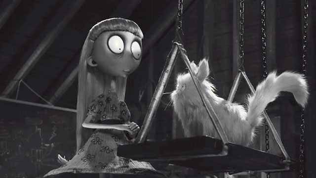 Frankenweenie - Weird Girl with white Persian cat Mr. Whiskers in Victor's lab