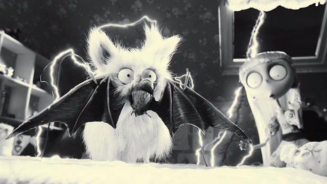 Frankenweenie - Weird Girl with white Persian cat Mr. Whiskers and dead bat being electrocuted