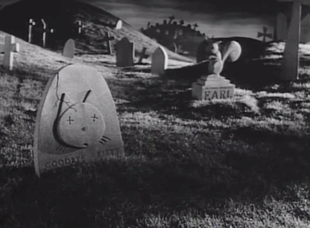 Frankenweenie - dead cartoon cat on gravestone in pet cemetary