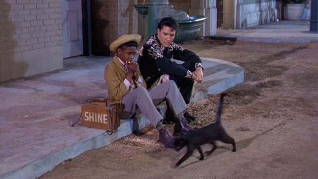 Frankie and Johnny - Johnny Elvis Presley with boy on sidewalk watching black cat pass