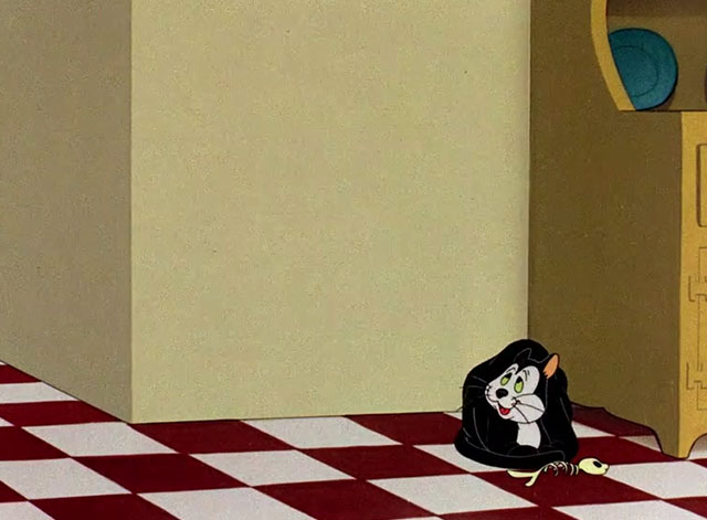 Fresh Airedale - black and white cartoon cat grateful for fish bones