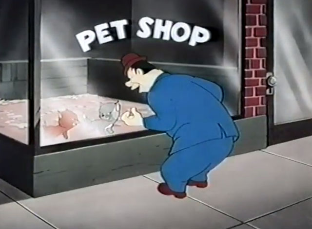 Frightday the 13th - cartoon man looking in pet shop window at two kittens