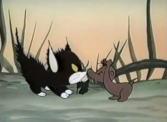 Frightday the 13th - cartoon black kitten Lucky being yelled at by mole