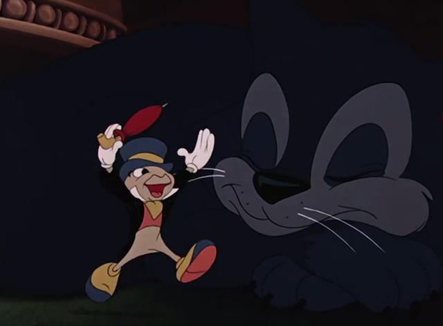Fun & Fancy Free - Jiminy Cricket approaches sleeping black cat