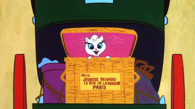 Gay Purr-ee - cartoon cat Mewsette in basket in back of carriage