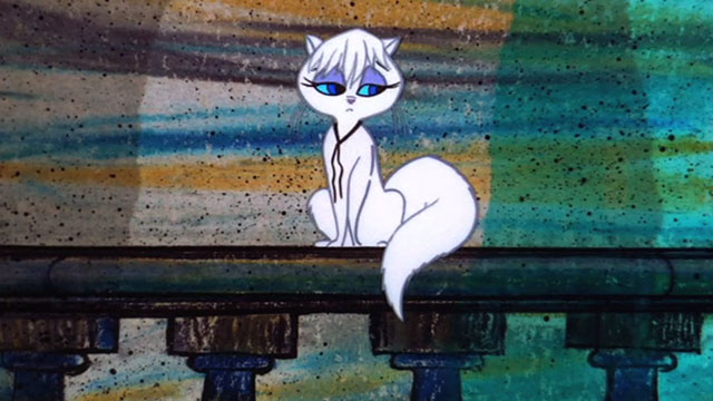 Gay Purr-ee - cartoon cat Mewsette sad on bridge