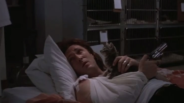 The Getaway - Rudy Michael Madsen lying on table with tabby kitten Kitty on chest