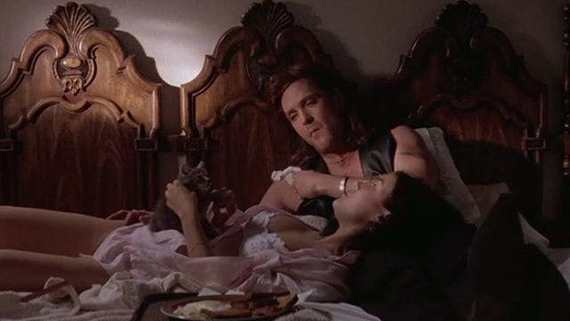 The Getaway - Rudy Michael Madsen on hotel bed with tabby kitten Kitty and Fran Jennifer Tilly