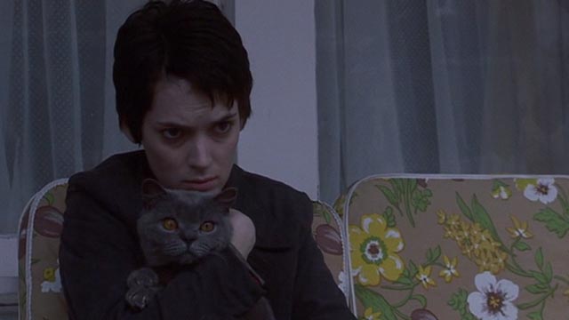 Girl, Interrupted - Susanna Winona Ryder holding Ruby gray cat on porch closer
