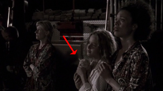 Glitter - young Billie Isabel Gomes with tabby kitten Whisper looking at burning house with Lillian Valarie Pettiford