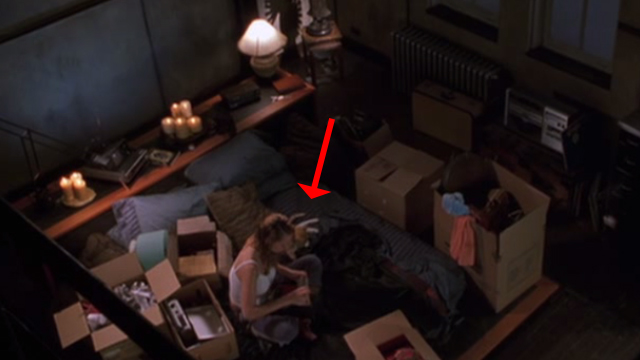 Glitter - Billie Mariah Carey sitting on bed with tabby cat Whisper