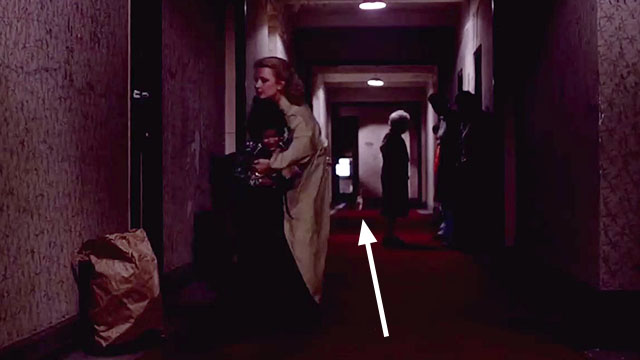 Gloria - Gena Rowlands grabbing Phil John Adames in hallway with orange and white tabby cat in background