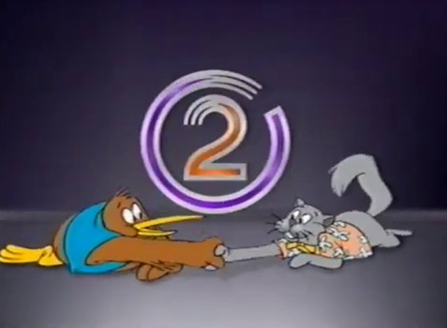Goodnight Kiwi - cartoon kiwi and grey cat with Channel 2 logo