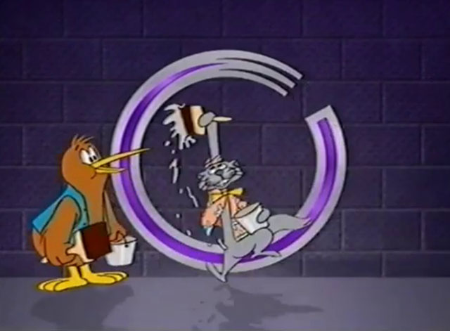 Goodnight Kiwi - cartoon kiwi and grey cat with Channel 2 logo