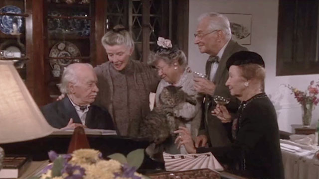 Grace Quigley - Katharine Hepburn with Sarah Frances Pole holding longhair tabby cat Winnifred, Homer Walter Abel, Sam Truman Gaige and Emily Elizabeth Wilson