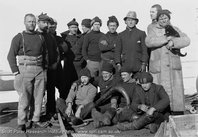 The Great White Silence - black cat in arms of sailor with crew from the Terra Nova