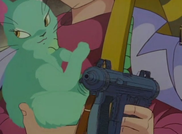 The Green Cat - Midori no neko - cartoon green cat in gangster's arms