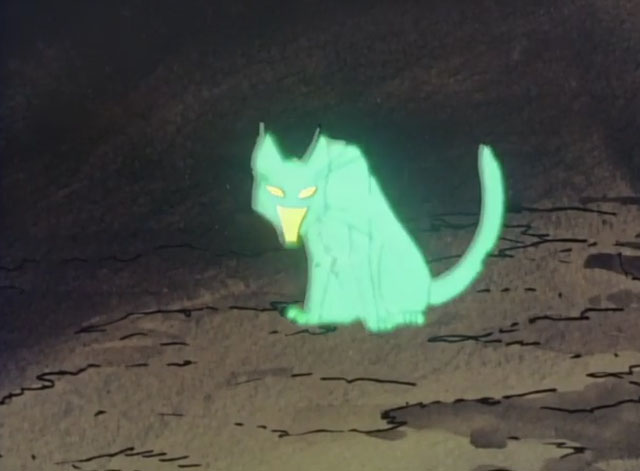 The Green Cat - Midori no neko - cartoon green cat glowing and looking scary
