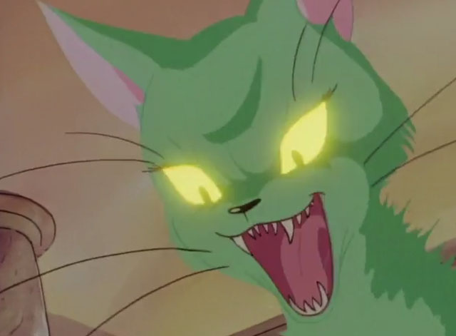 The Green Cat - Midori no neko - cartoon green cat hissing and scary