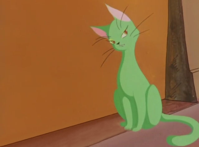 The Green Cat - Midori no neko - cartoon green cat listening at door