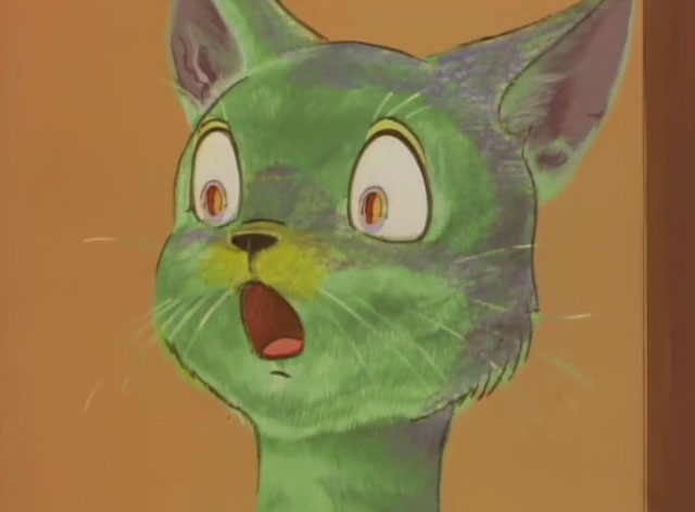 The Green Cat - Midori no neko - cartoon green cat looking shocked