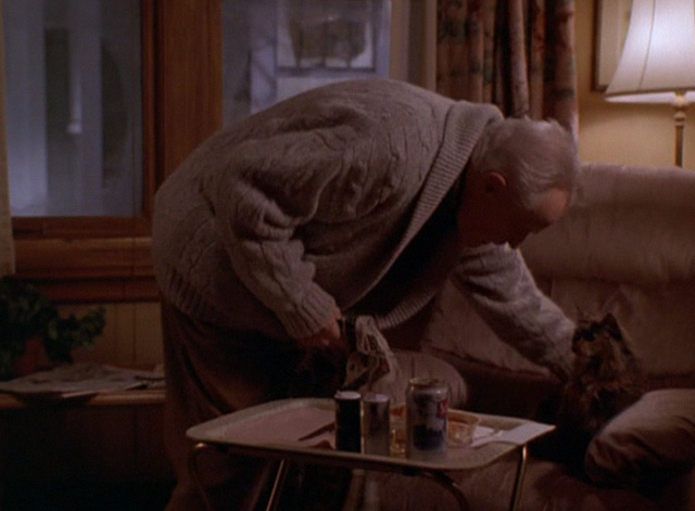 Grumpy Old Men - long haired calico cat Slick on chair with John Gustafson Jack Lemmon