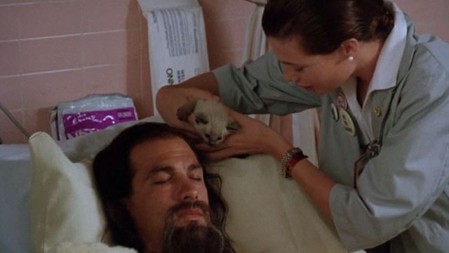 Hard to Kill - Andy Kelly LeBrock places Siamese kitten beside Mason Storm Steven Seagal's head in coma