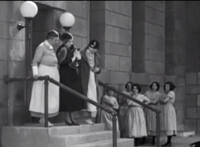 Headline Shooter - Basket Murderess Mary MacLaren with gray and white cat on jailhouse steps