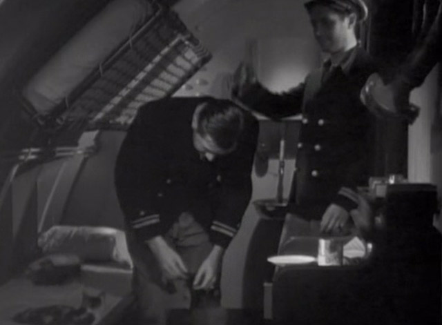 Hell Below - calico cat sitting on bunk with Robert Young and Robert Montgomery