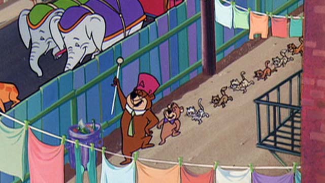 Hey There, It's Yogi Bear - cats parade behind Yogi and Boo Boo begin in alley