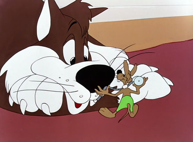 A Hick, a Slick and a Chick - cartoon mouse Elmo standing in front of brown and white cat Herman