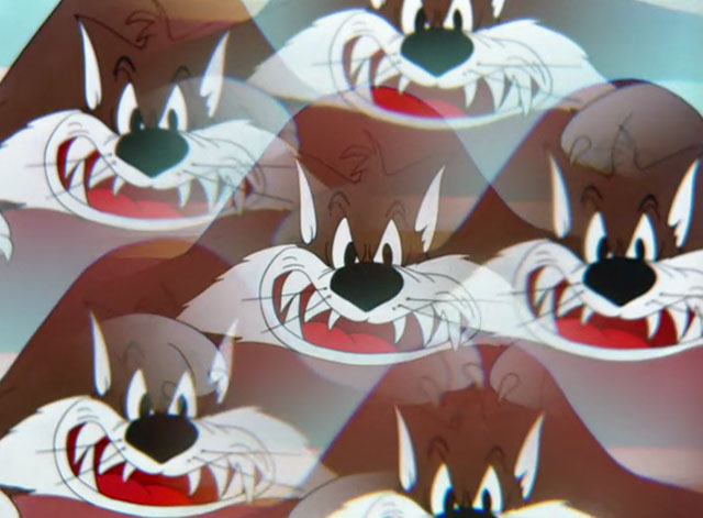 A Hick, a Slick and a Chick - kaleidoscope of cartoon brown and white cat Herman growling