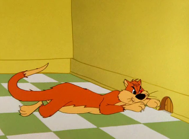 The Honey-Mousers - cartoon orange cat laying on floor next to mousehole