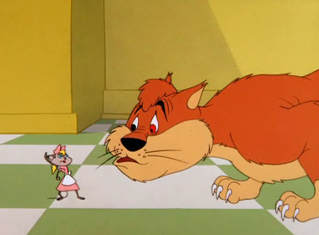 The Honey-Mousers - cartoon orange cat about to be back handed by mouse Alice