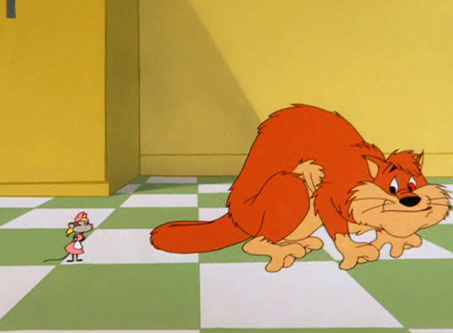 The Honey-Mousers - cartoon orange cat slinking away from mouse Alice