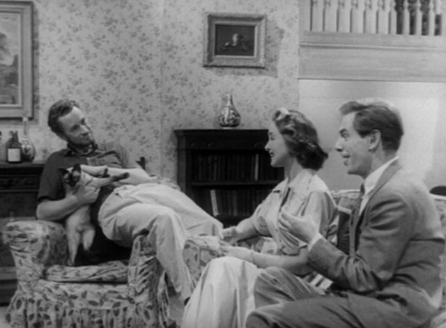 The House in the Woods - Geoffrey Michael Gough, Carol Patricia Roe with Spencer Ronald Howard with seal point Siamese cat Cleopatra on chair