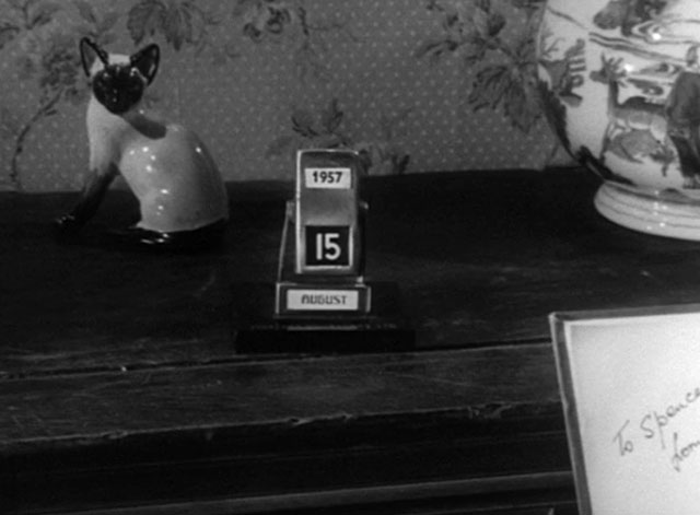 The House in the Woods - porcelain seal point Siamese cat on bookshelf