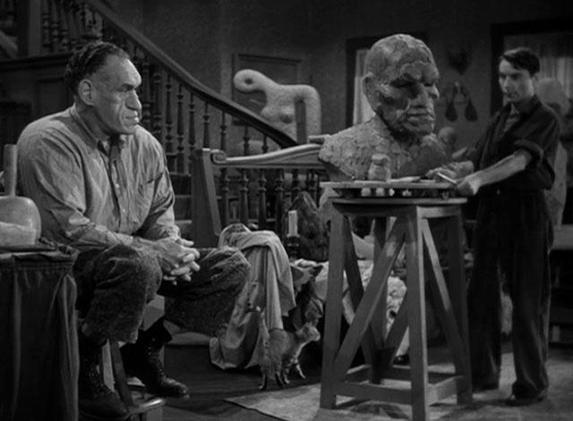 House of Horrors - Marcel Martin Kosleck with grey tabby cat Pietro and the Creeper Rondo Hatton