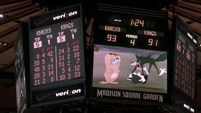 How to Lose a Guy in 10 Days - cat and bulldog from Ventriloquist Cat on jumbo tron